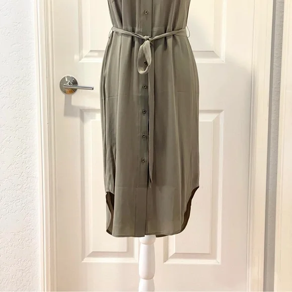 NWT  Habitual Sleeveless Button Up Tie Army Fall Green Midi Dress Size XS - Picture 8 of 11